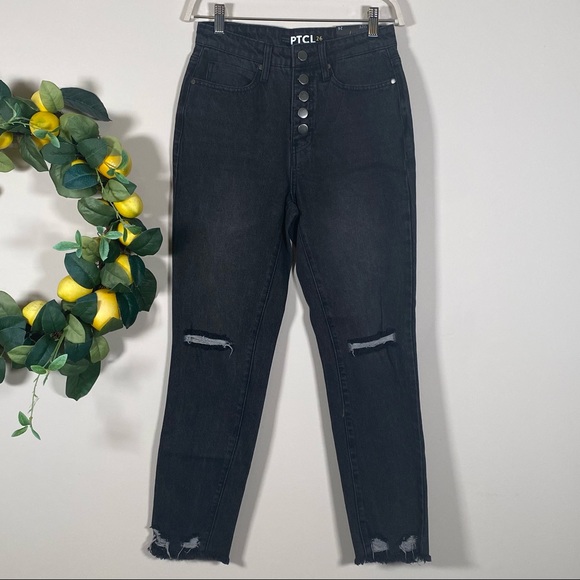PTCL women’s Vintage hi-Rise Buttons fly distressed black denim jeans size 26 - Picture 7 of 7